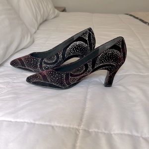 Dress heels, black velvet with glitter, size 7.5